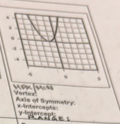 Vertex 
Axis of Symmetry: 
x-Intercepts: 
y-Intercept