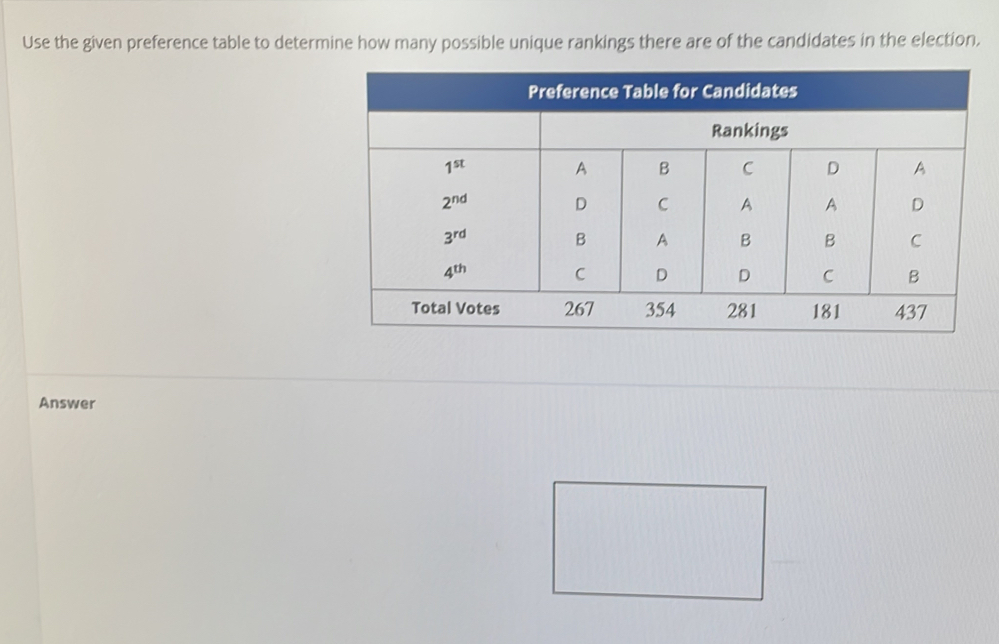 Solved: Use the given preference table to determine how many possible ...