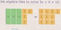 Use algebra tiles to solve 3x+4=10.