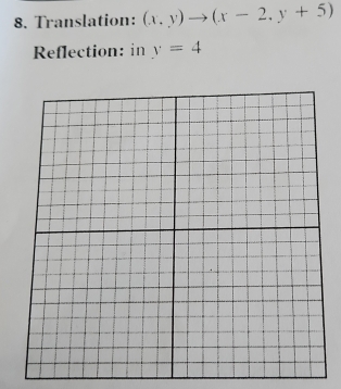 Translation: (x,y)to (x-2,y+5)
Reflection: in y=4