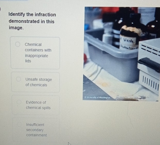 Solved: Identify the infraction demonstrated in this image. Chemical ...