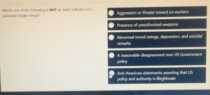 Solved: Which one of the following is NOT an early indicator of a ...