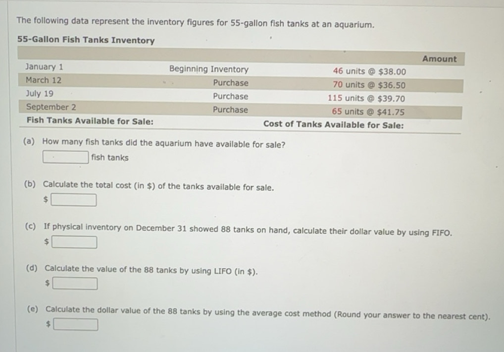 Solved: The following data represent the inventory figures for 55 ...