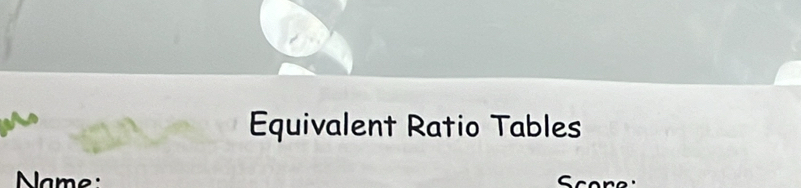 Equivalent Ratio Tables 
Name: Score