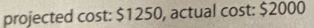 projected cost: $1250, actual cost: $2000