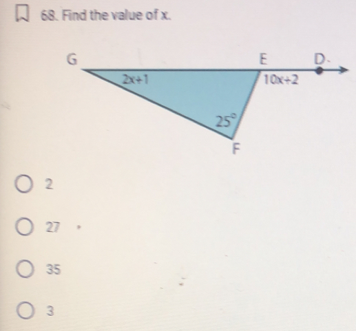 Find the value of x.
2
27
35
3