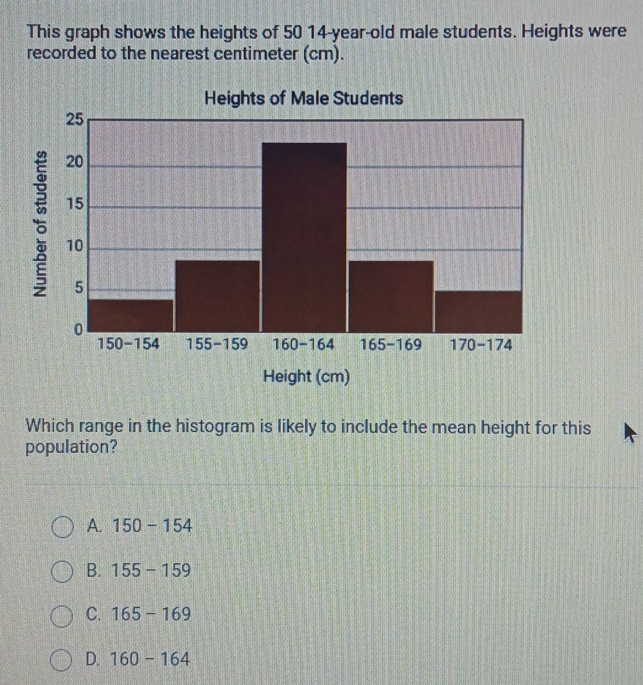 Solved: This graph shows the heights of 50 14-year-old male students ...