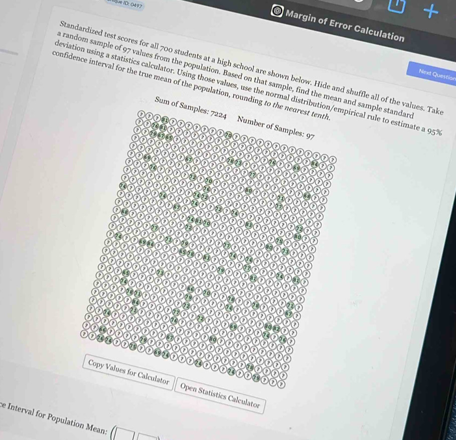 Solved: que ID: 0497 Margin of Error Calculation tandardized test ...