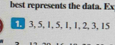 best represents the data. Ex
1 3, 5, 1, 5, 1, 1, 2, 3, 15