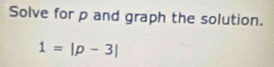 Solve for p and graph the solution.
1=|p-3|