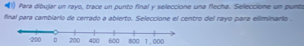 Para dibujar un rayo, trace un punto final y seleccione una flecha. Seleccione un punto 
final para cambiarlo de cerrado a abierto. Seleccione el centro del rayo para eliminario .