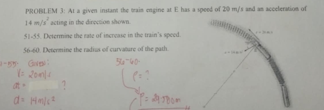 Solved: PROBLEM 3: At a given instant the train engine at E has a speed ...