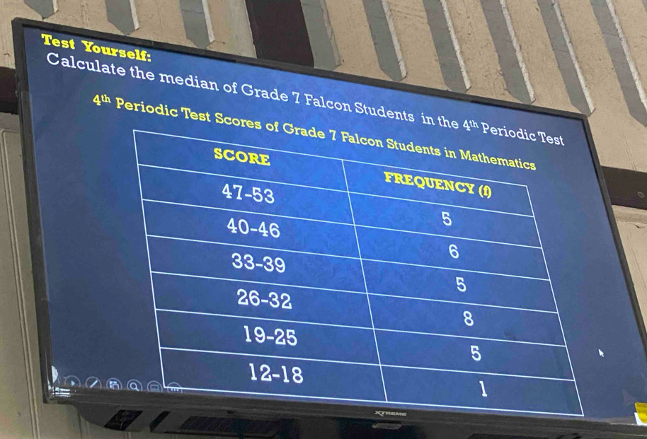 Test Yourself:
Calculate the median of Grade 7 Falcon Students in the
4^(th) Periodic Test Score