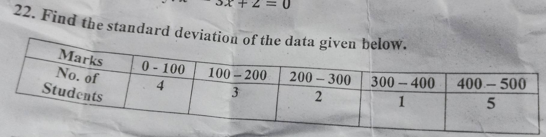 3x+2=0
22. Find the standard devia