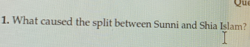 Que 
1. What caused the split between Sunni and Shia Işlam?