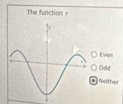 The function
Even
Odd
Neither