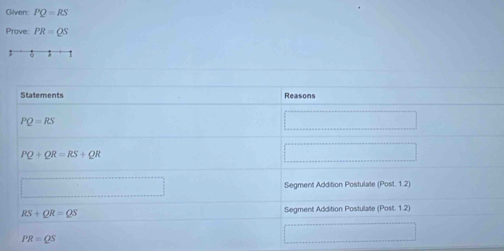 Given: PQ=RS
Prove: PR=QS
。 1
