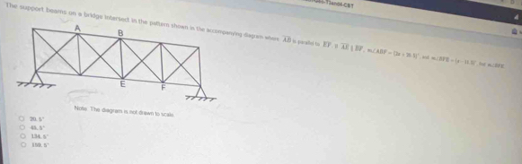 Tiend&-C
overline AB is parallel to overline EF overline AEparallel overline BF, m∠ ABF=(2x+70.5)^circ  AE m∠ BFD=|x-31.2|.6o m△BFE
Note. The diagram is not drawn to scale
20.5°
45.3°
134.5°
150.5°