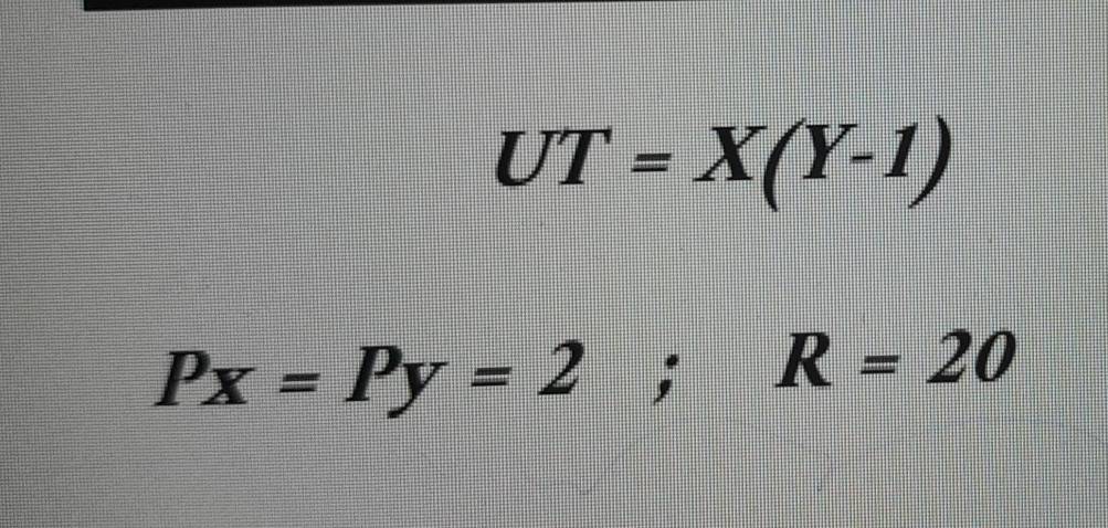 UT=X(Y-1)
Px=Py=2; R=20