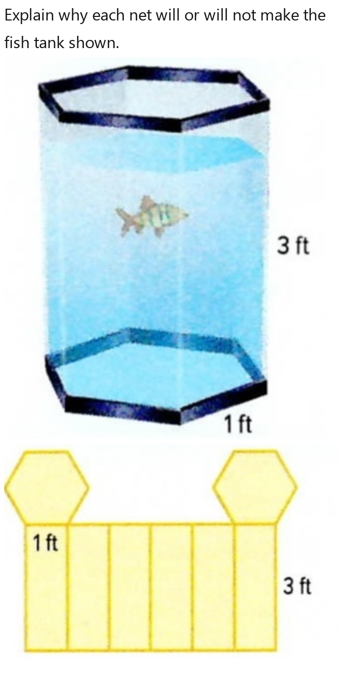 Solved: Explain why each net will or will not make the fish tank shown ...