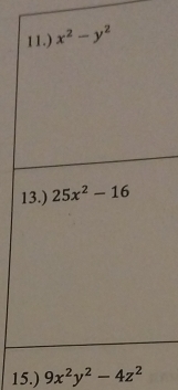 15.) 9x^2y^2-4z^2