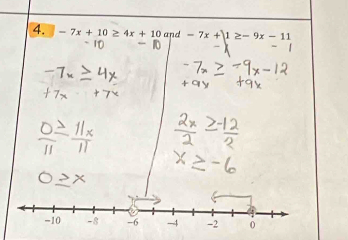 -7x+10≥ 4x+10and -7x+1≥ -9x-11