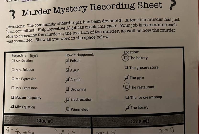 Solved: ? Murder Mystery Recording Sheet ? Directions: The community of ...