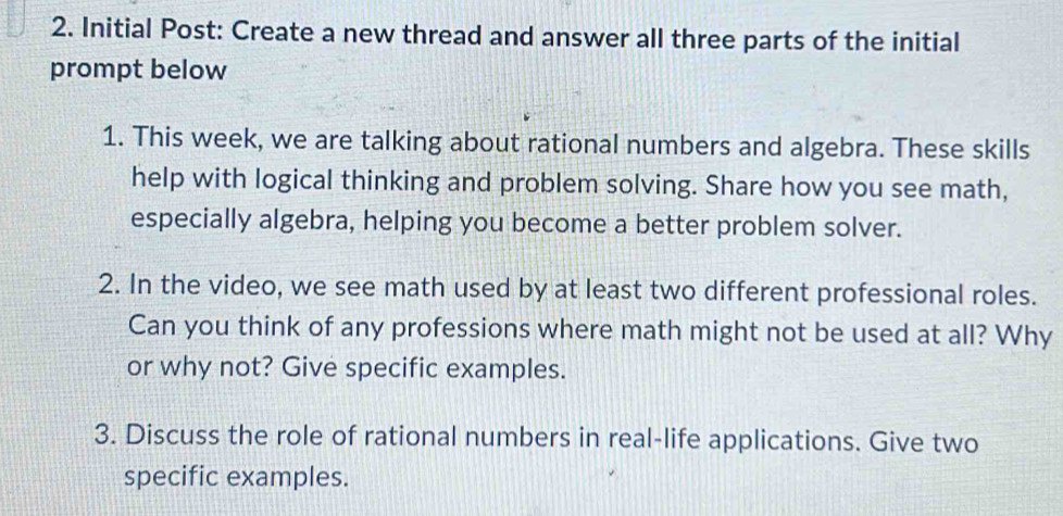 Solved: Initial Post: Create a new thread and answer all three parts of ...
