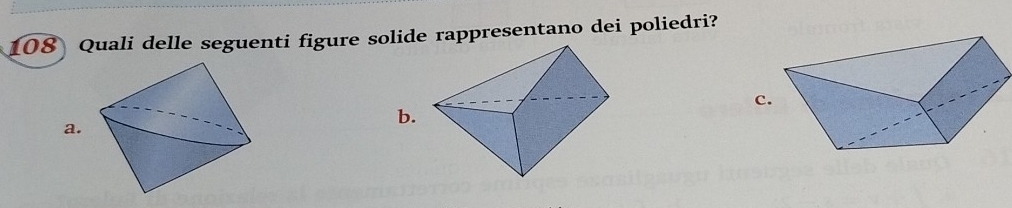 108 Quali delle seguenti figure solide rappresentano dei poliedri? 
a. 
b.