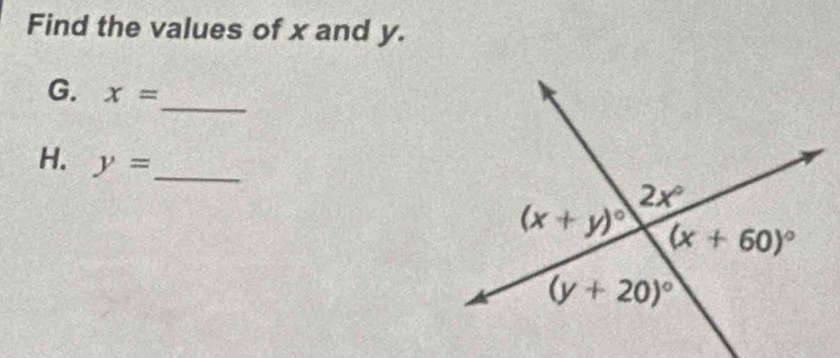 Find the values of x and y.
_
G. x=
H. y= _