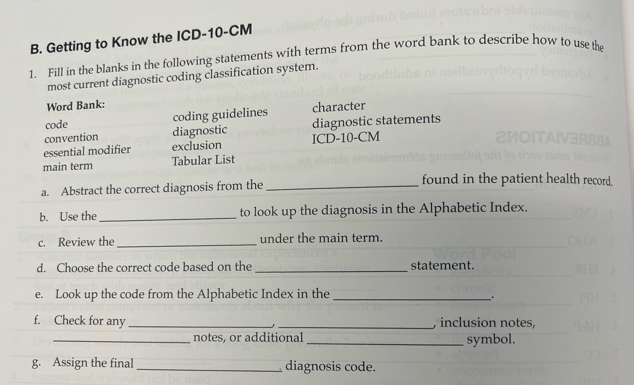 Solved: Getting to Know the ICD- 10-CM 1. Fill in the blanks in the ...
