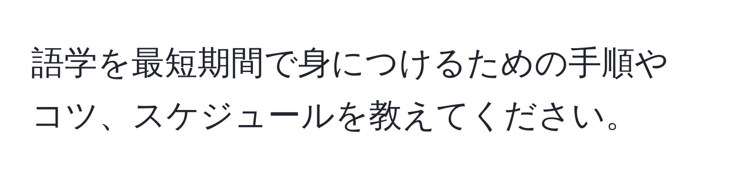 語学を最短期間で身につけるための手順やコツ、スケジュールを教えてください。