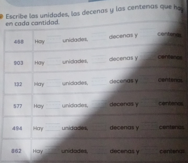 Escribe las unidades, las decenas y las centenas que ha 
e 
_ 
s 
_ 
s 
s. 
s 
s 
as