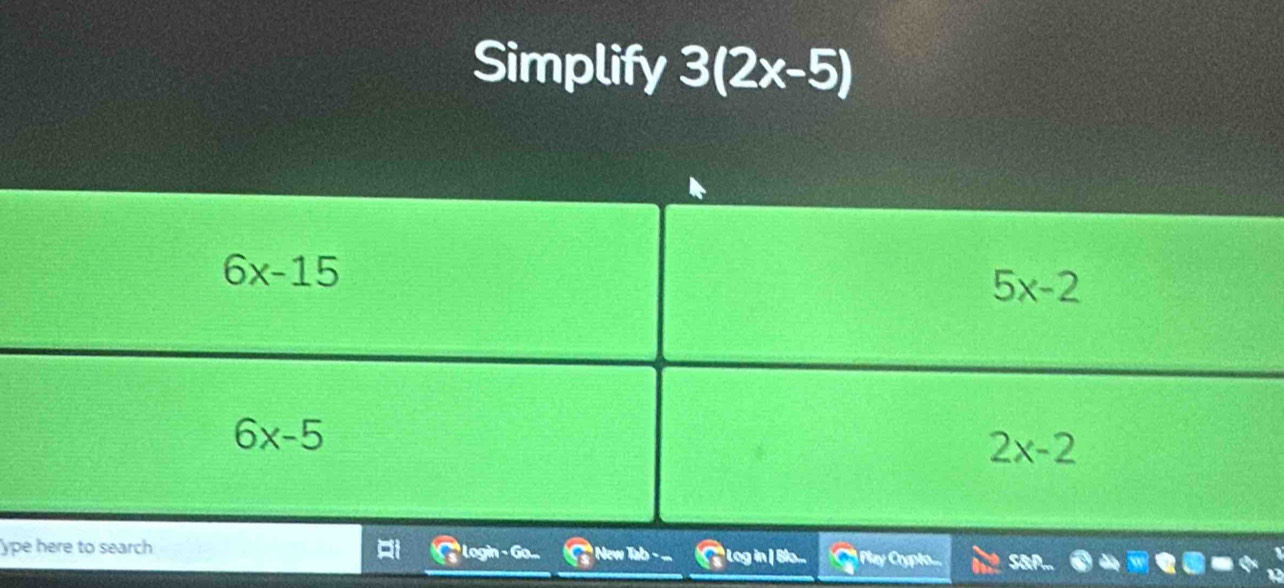 Simplify 3(2x-5)
yp
Log in  | SaP