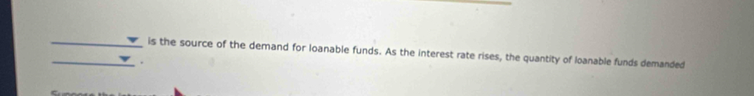 is the source of the demand for loanable funds. As the interest rate rises, the quantity of loanable funds demanded 
.