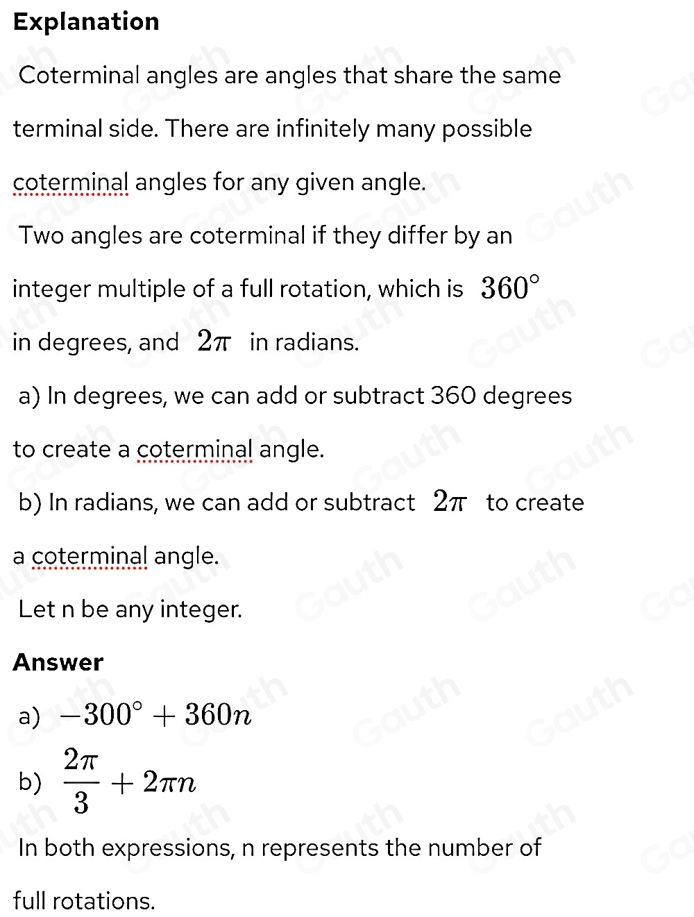 Solved: Write an expression for all of the angles coterminal with each ...