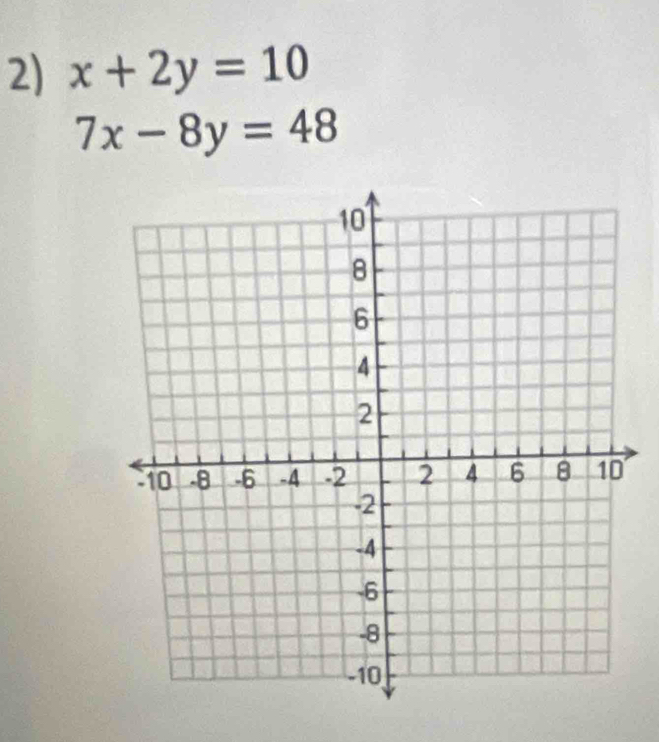 x+2y=10
7x-8y=48