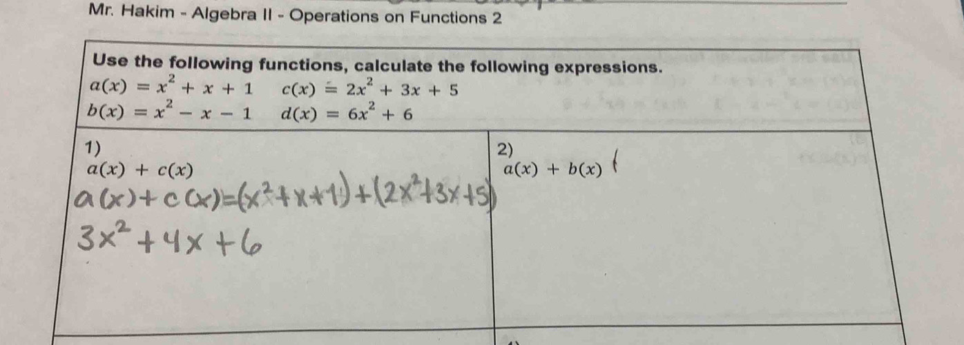 Mr. Hakim - Algebra II - Operations on Functions 2