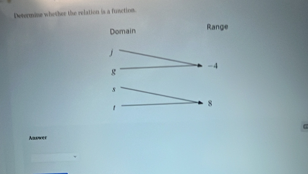 Determine whether the relation is a function. 
Answer