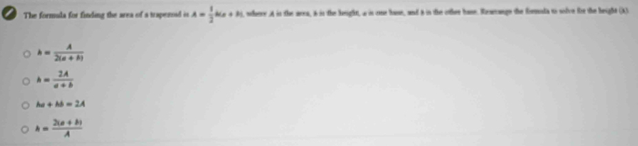 Solved: The formula for finding the area of a trapersad in lambda = 1/2 ...
