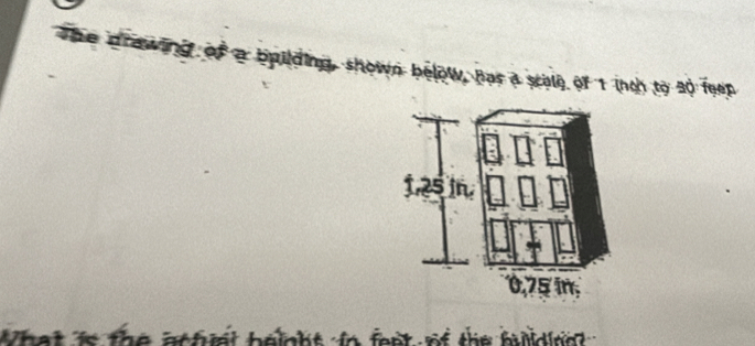 drawing of a building, shown below, has a scale of 1 inch to