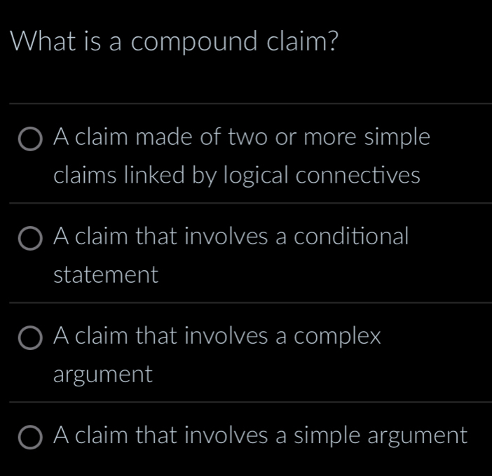 Solved: What is a compound claim? A claim made of two or more simple ...