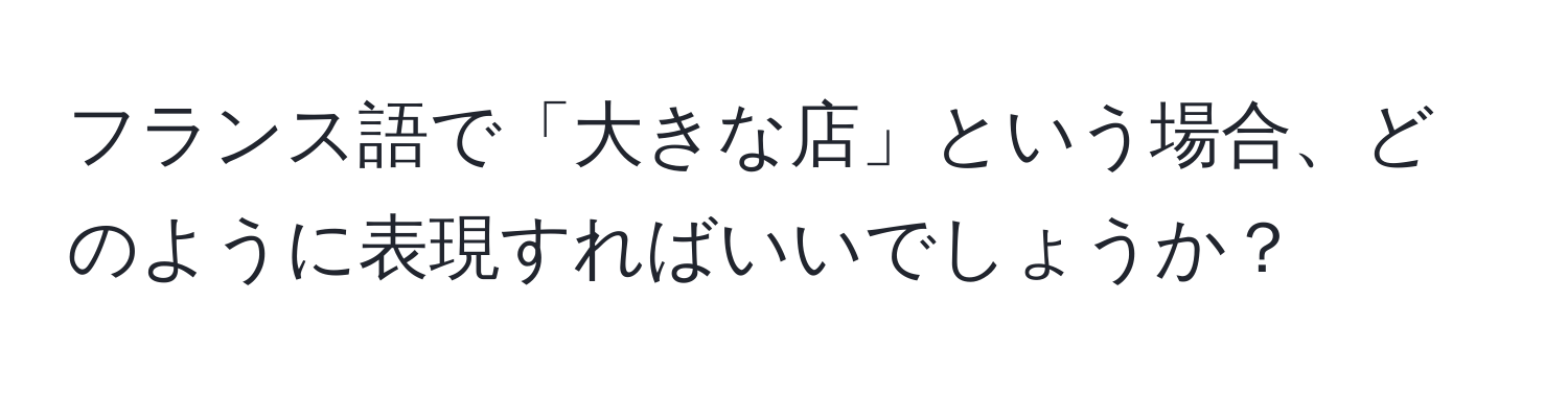 フランス語で「大きな店」という場合、どのように表現すればいいでしょうか？