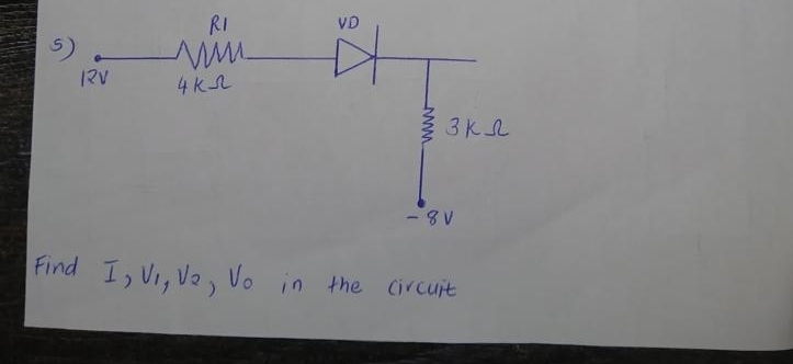 Find I, Ui, Ve, Vo in the circuit