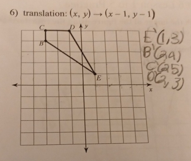 translation: (x,y)to (x-1,y-1)