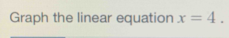 Graph the linear equation x=4.