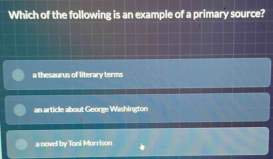 Solved: Which of the following is an example of a primary source? a ...