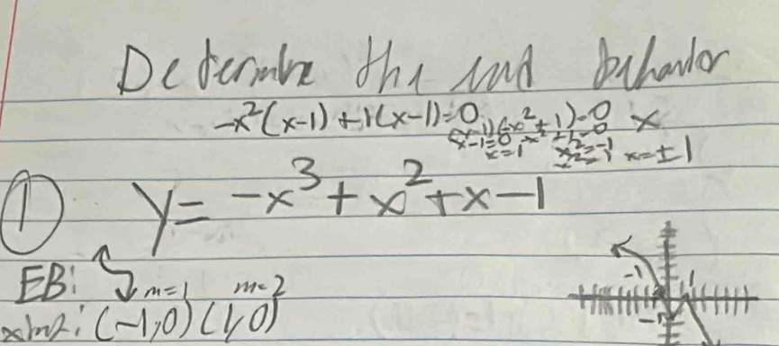 Determire the and baholor
-x^2(x-1)+1(x-1)=0
① y=-x^3+x^2+x-1 23 x=± 1
EB: 2m=1 m=2
-1
(-1,0)(1,0)