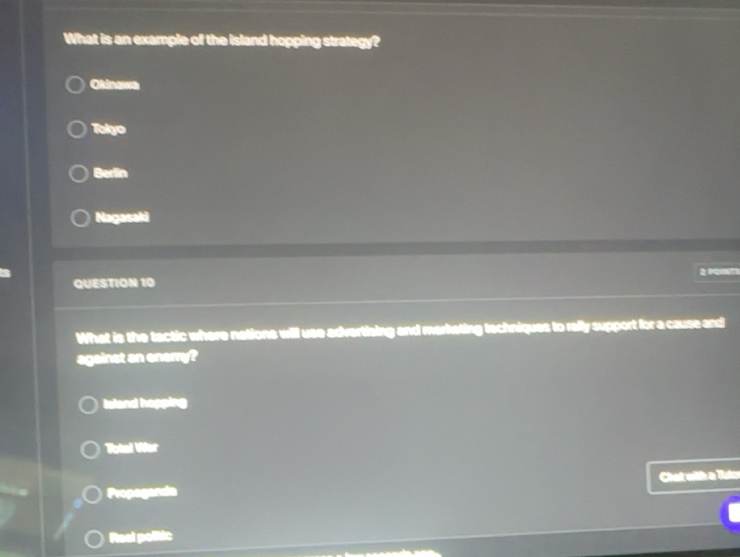 Solved: What is an example of the island hopping strategy? Otinewe ...