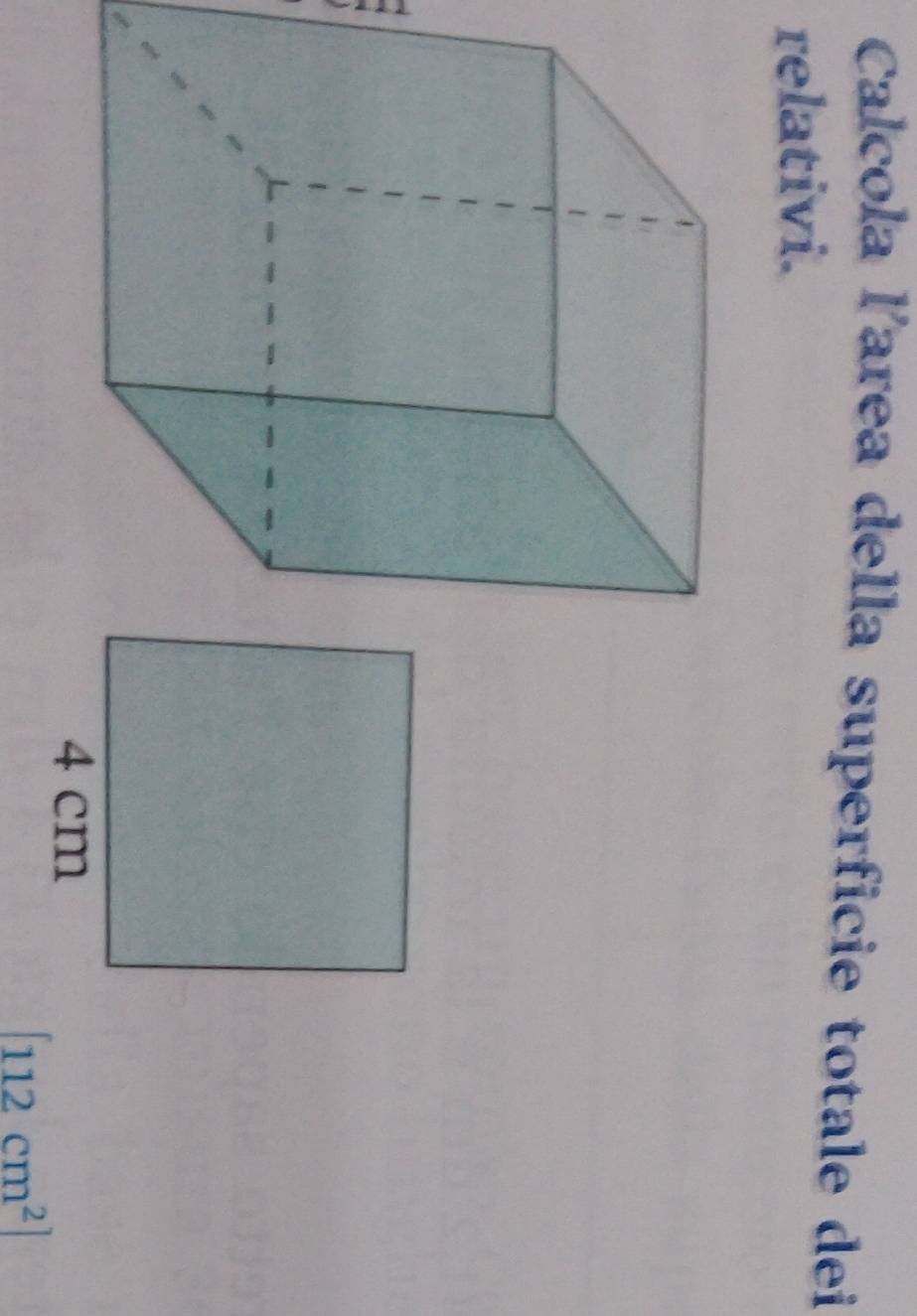 Calcola larea della superficie totale dei 
relativi.
[112cm^2]